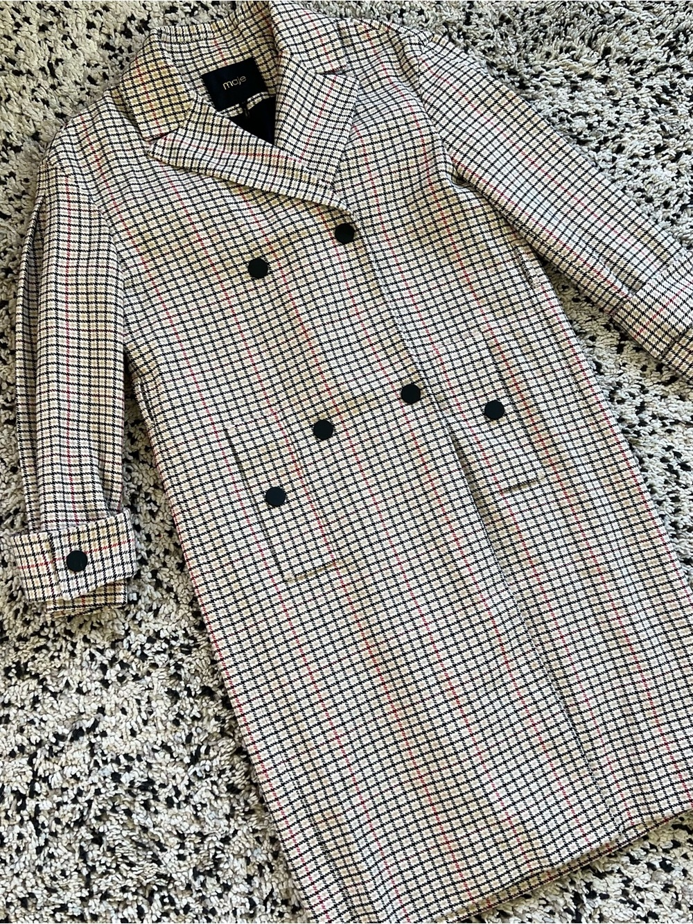 Maje Gessia Carreaux Trench Coat Check Plaid Women’s 38 EU Medium *Missing Belt - Picture 3 of 16